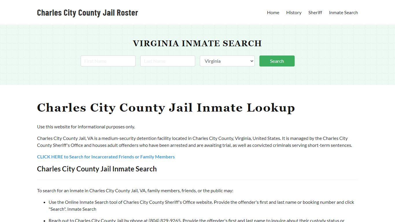 Charles City County Jail Roster Lookup, VA, Inmate Search